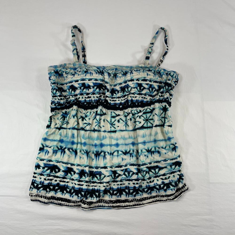 St John's Bay Blue Geometric Tankini Top Swimwear Women's Size 16W